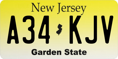 NJ license plate A34KJV