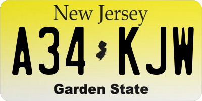 NJ license plate A34KJW