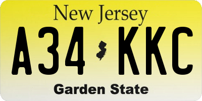 NJ license plate A34KKC