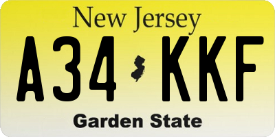 NJ license plate A34KKF