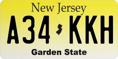 NJ license plate A34KKH