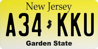 NJ license plate A34KKU