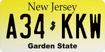 NJ license plate A34KKW