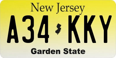 NJ license plate A34KKY