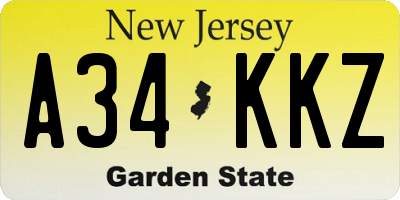NJ license plate A34KKZ