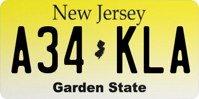 NJ license plate A34KLA