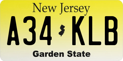 NJ license plate A34KLB