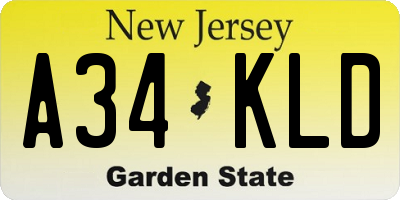 NJ license plate A34KLD