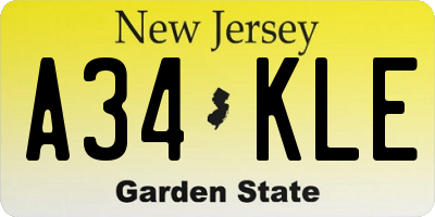 NJ license plate A34KLE