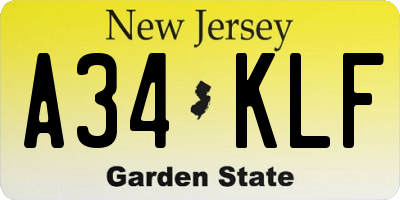 NJ license plate A34KLF