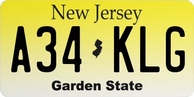 NJ license plate A34KLG