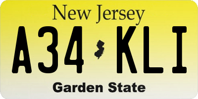 NJ license plate A34KLI