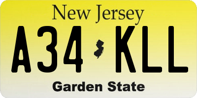 NJ license plate A34KLL