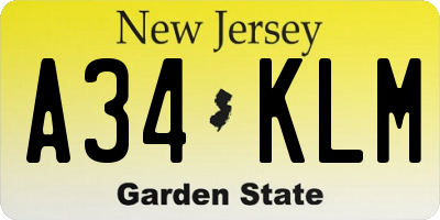 NJ license plate A34KLM