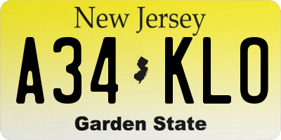 NJ license plate A34KLO