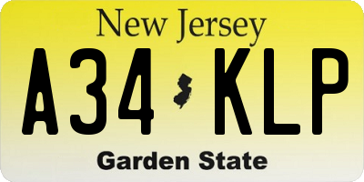 NJ license plate A34KLP