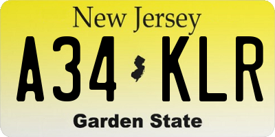 NJ license plate A34KLR