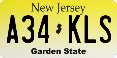 NJ license plate A34KLS