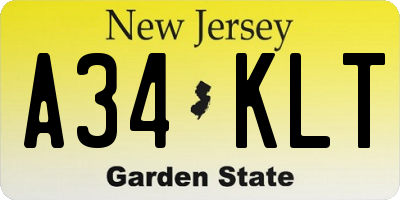 NJ license plate A34KLT