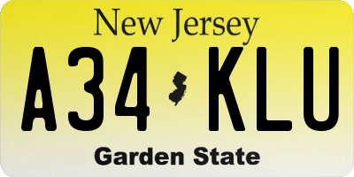 NJ license plate A34KLU