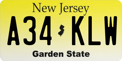 NJ license plate A34KLW