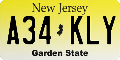 NJ license plate A34KLY