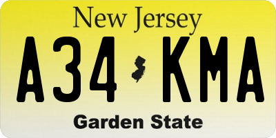 NJ license plate A34KMA