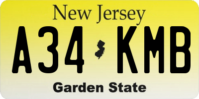 NJ license plate A34KMB