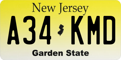 NJ license plate A34KMD
