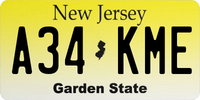 NJ license plate A34KME