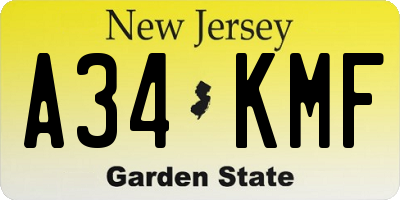 NJ license plate A34KMF
