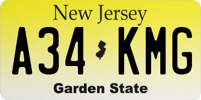 NJ license plate A34KMG