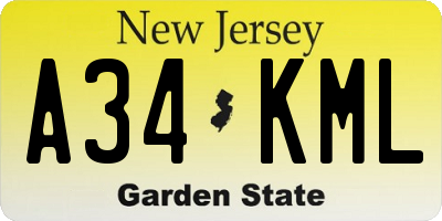 NJ license plate A34KML