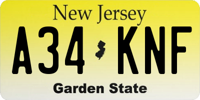 NJ license plate A34KNF