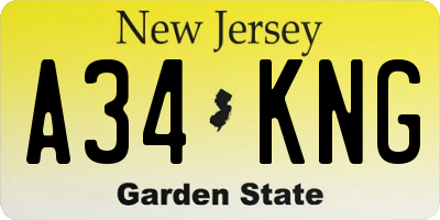 NJ license plate A34KNG
