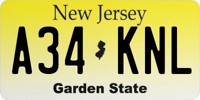 NJ license plate A34KNL