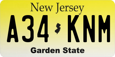 NJ license plate A34KNM