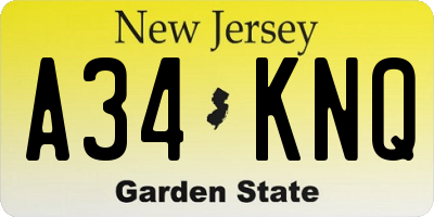 NJ license plate A34KNQ