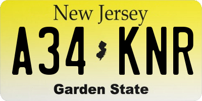 NJ license plate A34KNR