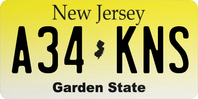 NJ license plate A34KNS