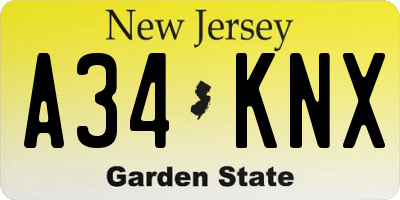 NJ license plate A34KNX