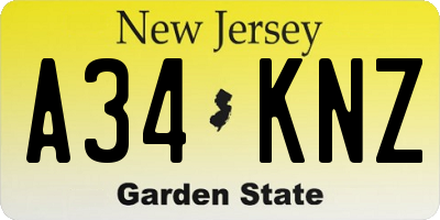 NJ license plate A34KNZ