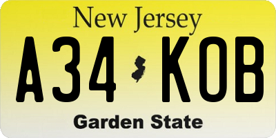 NJ license plate A34KOB