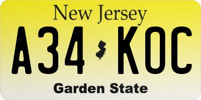 NJ license plate A34KOC