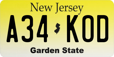 NJ license plate A34KOD