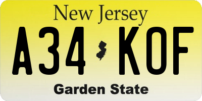 NJ license plate A34KOF