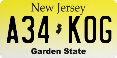 NJ license plate A34KOG