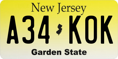 NJ license plate A34KOK