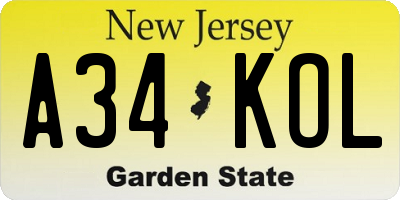 NJ license plate A34KOL