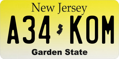 NJ license plate A34KOM